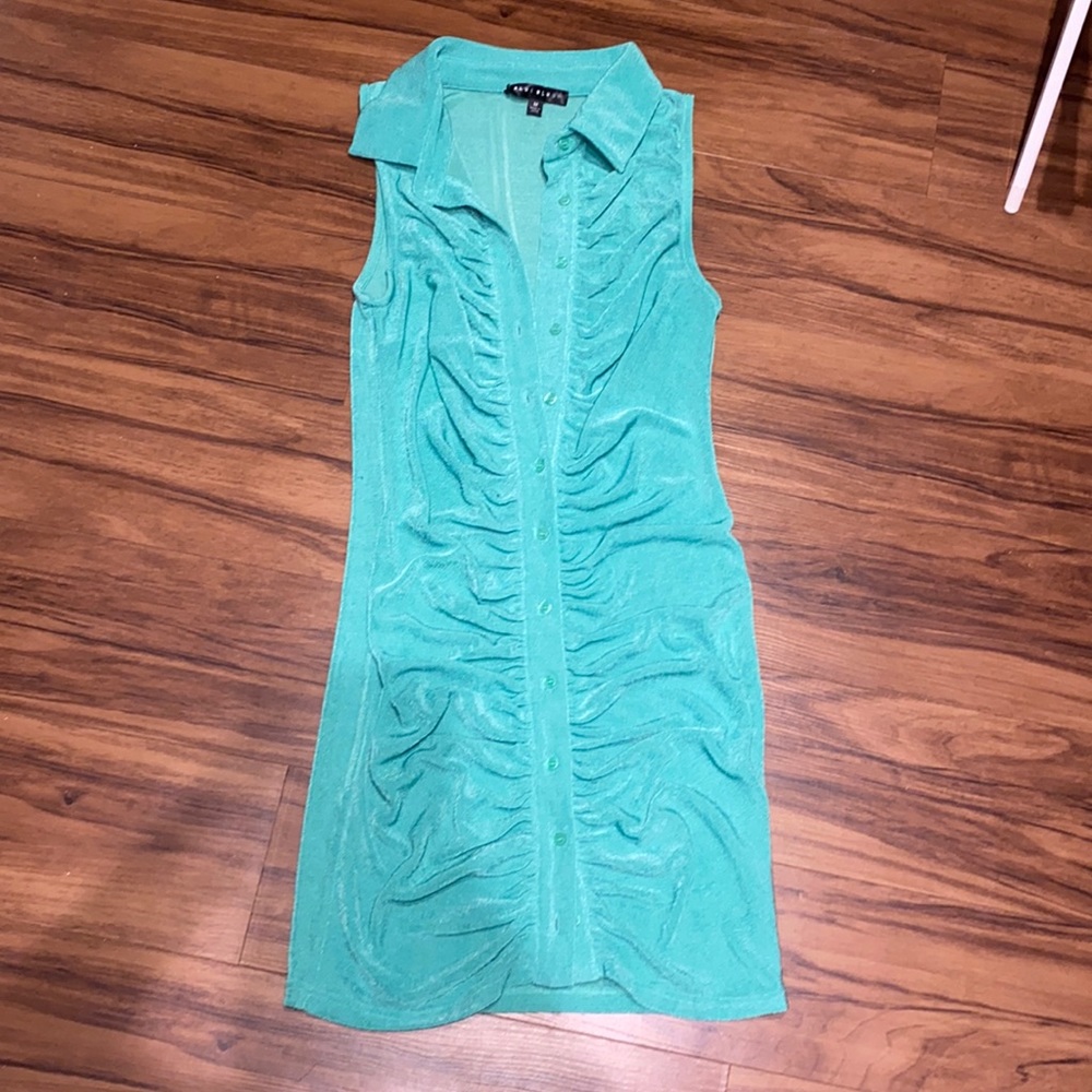Blue Blush Kelly Green Button Up Ruched Bodycon Mini Dress